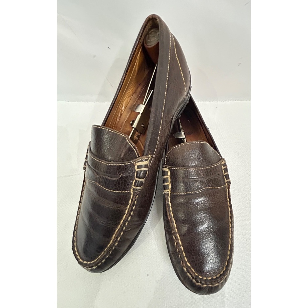 Martin Dingman Men's Brown Water Buffalo Leather Penny Loafer Shoes 10 M